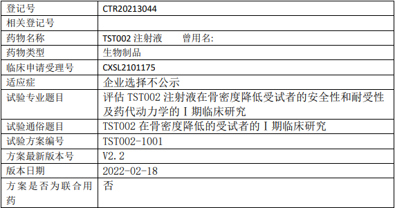 奕安济世TST002临床试验