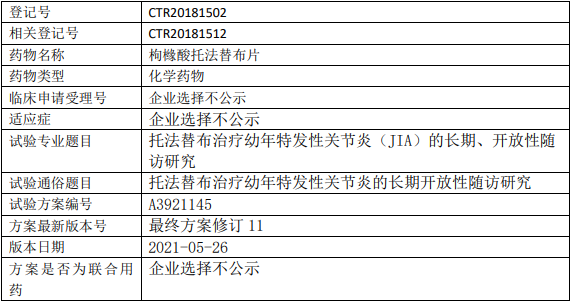 辉瑞制药托法替布临床试验