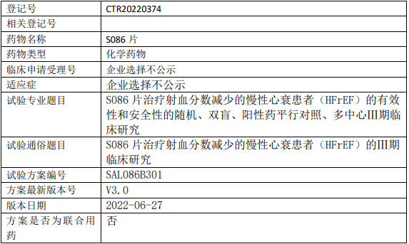 信立泰S086临床试验