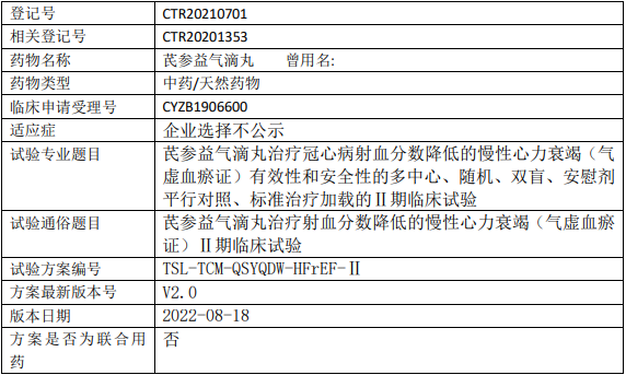 芪参益气滴丸治疗气虚血瘀证心衰的临床试验