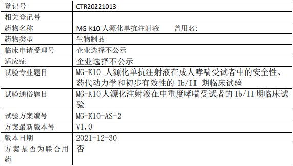 麦济/宝船生物MG-K10临床试验