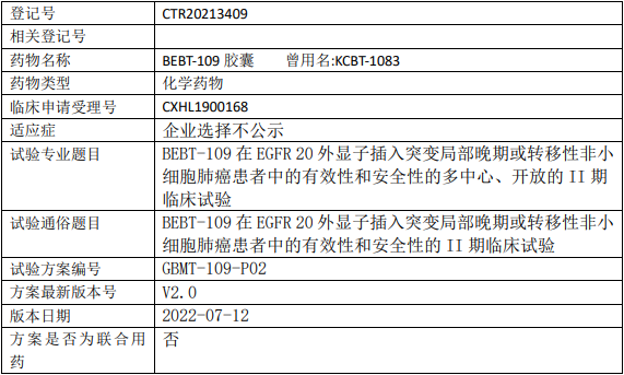 必贝特医药BEBT-109临床试验