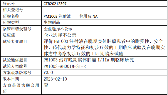 普米斯生物PM1003临床试验