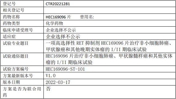 东阳光药业HEC169096临床试验