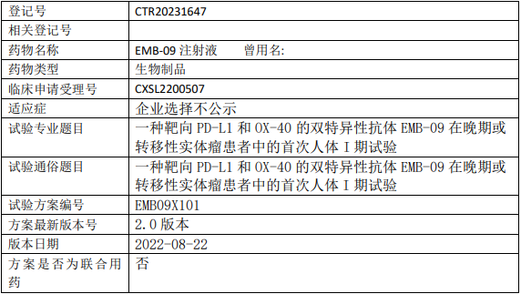 岸迈生物EMB-09临床试验