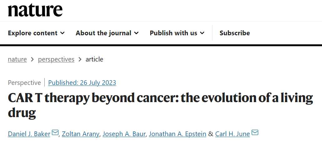 自然杂志报道CART细胞疗法