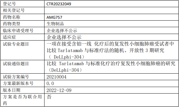 百济神州Tarlatamab临床试验(接受含铂一线化疗后的复发性小细胞肺癌)