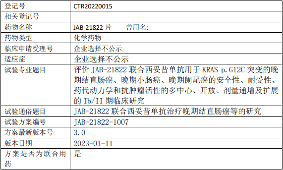 加科思JAB-21822临床试验(晚期结直肠癌、晚期小肠癌、晚期阑尾癌)