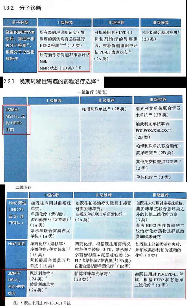 CSCO指南推荐胃癌患者评估MSI/MMR状态及指导免疫用药