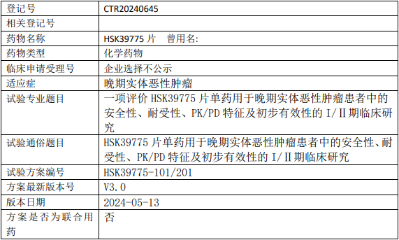 海思科HSK39775临床试验